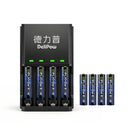 Delipow AAA 1100mAh NiMH rechargeable batteries with 4‑bay individual battery charger, pre‑charged, 1200 cycles