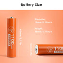 Delipow AAA 1100mWh lithium battery dimension diagram – 44.5mm height, 10.5mm diameter, standard AAA size