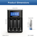 Delipow AAA 1184mWh lithium battery and 4‑bay LCD charger with ruler – AAA 44x10mm, charger 190x120x40mm