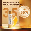 Infographic showing Delipow AAA alkaline battery long‑lasting power and suitability for emergency gear