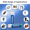 Delipow AAA 1000mAh batteries powering TV remotes, wireless computer mice, digital thermometers, baby monitors, and portable game controllers