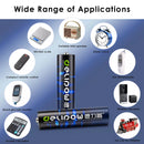 Delipow AAA batteries powering garden solar lamp, flashlight, TV remote, and wireless earbuds