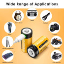 Delipow CR123A USB-C rechargeable batteries powering tactical flashlight, professional wireless microphone, security camera, and laser sight
