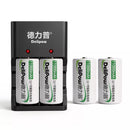 Delipow D rechargeable batteries with 2‑bay universal charger, USB quick charging for AA AAA C D NiMH NiCD