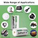 Delipow D batteries powering a floodlight, water heater igniter, gas stove, and large toy