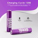 Infographic showing Delipow ICR10440 320mAh 3.7V Li-ion battery capacity and 500+ recharge cycles