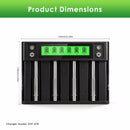 Delipow 4‑bay LCD charger safety icons – overcharge, short circuit, overheat, reverse polarity, overcurrent