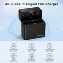 Delipow smart 1.5V AA lithium charger powered via USB-C from power bank, laptop, wall adapter, and car charger