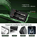 Delipow 26650 USB charger powered via USB from power bank, laptop, and wall adapter for travel charging