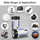 Wide applications of Doublepow 1.2V D size 5500mAh NiMH rechargeable button top batteries for gas stove igniters, flashlights, and portable radios.