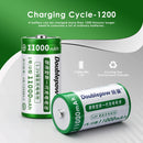 Doublepow 1.2V D size 11000mAh NiMH battery cycle life chart showing stable capacity retention after 300 charge and discharge cycles.