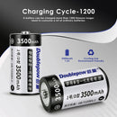 Doublepow 1.2V D size 3500mAh NiMH battery cycle life chart showing stable capacity retention after 300 charge and discharge cycles.
