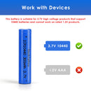 Doublepow 10440 battery button top and flat top comparison showing positive terminal types for pen lights, laser pointers, solar lights and EDC devices