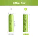 Doublepow 14500 battery dimensions diagram showing 14mm diameter and 50mm height specifications for flat top and button top versions