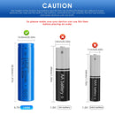 Doublepow 14500 battery flat top and button top comparison showing positive terminal types for flashlights, RC toys, vape devices and power tools
