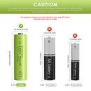 Doublepow 14500 battery flat top and button top comparison showing positive terminal types for flashlights, solar lights, RC toys and EDC devices