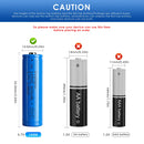 Doublepow 14500 battery flat top and button top comparison showing positive terminal types for flashlights, RC toys, vape devices and power tools
