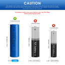 Doublepow 14500 battery flat top and button top comparison showing positive terminal types for flashlights, solar lights, RC toys and EDC devices
