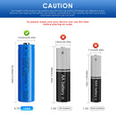 Doublepow 14500 battery flat top and button top comparison showing positive terminal types for flashlights, RC toys, vape devices and power tools