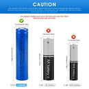 Doublepow 14650 battery button top 67mm and flat top 65mm comparison showing positive terminal types for flashlights, power tools, RC toys and DIY battery packs