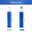 Doublepow 14650 battery dimensions diagram showing 14mm diameter and height specifications for button top 67mm and flat top 65mm