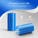 Doublepow 16340 battery cycle life and capacity chart showing 700mAh capacity and 2.59Wh energy performance