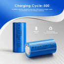 Doublepow 16340 battery cycle life and capacity chart showing 700mAh capacity and 2.59Wh energy performance