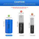 Doublepow ICR18350 battery button top 37mm and flat top 35mm comparison showing positive terminal types for flashlights, laser pointers, headlamps and EDC devices