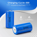 Doublepow ICR18350 battery cycle life and capacity chart showing 900mAh true capacity and A-grade performance