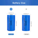 Doublepow ICR18350 battery dimensions diagram showing 18mm diameter and height specifications for button top 37mm and flat top 35mm