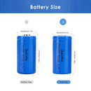Doublepow ICR18350 battery dimensions diagram showing 18mm diameter and height specifications for button top 37mm and flat top 35mm