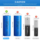 Doublepow ICR18500 battery button top and flat top comparison showing positive terminal types for flashlights, power tools, RC toys and EDC devices