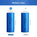 Doublepow ICR18500 battery dimensions diagram showing 18mm diameter and 50mm height specifications for button top and flat top versions