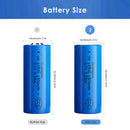 Doublepow ICR18500 battery dimensions diagram showing 18mm diameter and 50mm height specifications for button top and flat top versions