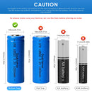 Doublepow IFR18500 battery button top 51mm and flat top 49mm comparison showing positive terminal types for solar lights, garden lights, flashlights and EDC devices