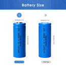 Doublepow IFR18500 battery dimensions diagram showing 18mm diameter and height specifications for button top 51mm and flat top 49mm
