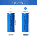 Doublepow IFR18500 battery dimensions diagram showing 18mm diameter and height specifications for button top 51mm and flat top 49mm