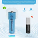 EVE 35V 18650 button top battery 4-pack – raised positive terminal for spring-loaded contacts.