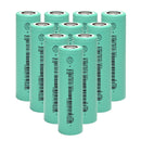 EVE INR18650-33V 3300mAh 3.7V 3C high-drain Li-ion battery 10-pack with Flat Top terminal (65mm). A+ grade, true capacity, 10A discharge for flashlights, power banks, and solar lights.