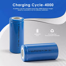 Close-up of a single GJ 32700 6000mAh LiFePO4 cell showing flat top terminal and safety vent