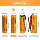 HIBATT 14500 battery dimensions diagram showing 14mm diameter and 50mm height specifications for flat top and button top versions