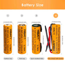 HIBATT 14500 battery dimensions diagram showing 14mm diameter and 50mm height specifications for flat top and button top versions
