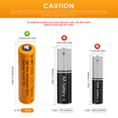 HIBATT 14500 battery flat top 49.5mm, button top 51mm and nickel tabs comparison showing terminal types and configurations