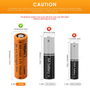 HIBATT 14500 battery flat top 49.5mm, button top 51mm and nickel tabs comparison showing terminal types and configurations
