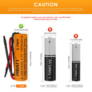 HIBATT 14500 battery flat top, button top, nickel tabs and wired options comparison showing terminal types and configurations