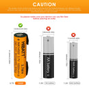 HIBATT 14500 battery flat top, button top, nickel tabs and wired options comparison showing terminal types and configurations