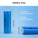 HIBATT 16500 battery dimensions diagram showing 16.5mm diameter and 51.5mm length specifications