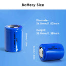 Exact dimensions of the HiBatt 26350 flashlight battery measuring 26mm in diameter and 35mm in length for perfect compartment fit