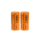 HIBATT IMR16340 600mAh 8A high drain battery 2 pack button top flat top tabs