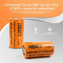 HIBATT 600mAh 16340 15C high drain battery 500 cycles